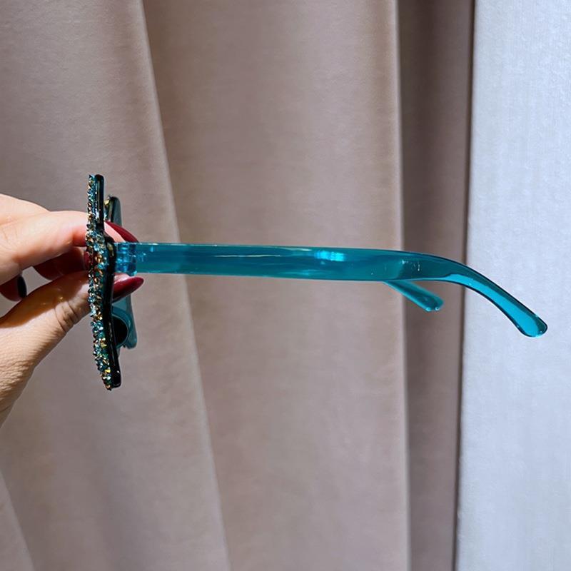 Women's fashion glasses 2023无框手工镶钻五角星舞会太阳镜糖果色墨镜女INS搞怪派对眼镜