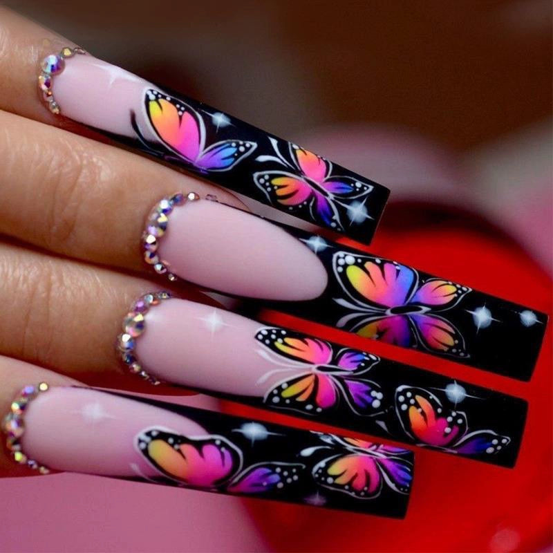 (Hand made nail) Kardashian, European and American Spicy Girl, Little Red Book, Dark Super Long, Internet Celebrity Cross border Nail Art, Detachable and Reusable Nail