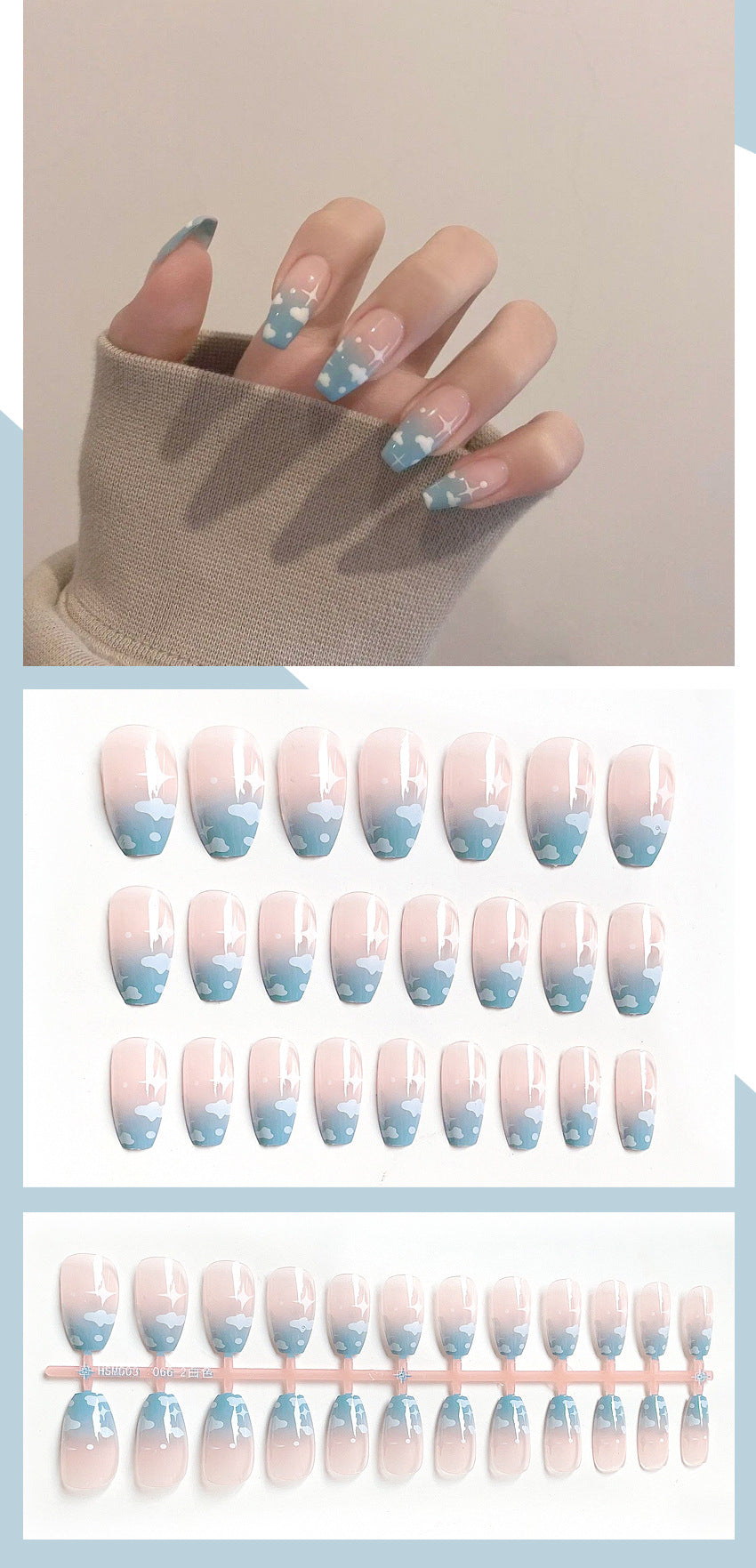 Fashion  nail Wear Armor Nail Stickers Nail Patch Fake Nails Removable White Clouds Nail Tip Nail Sticker X9