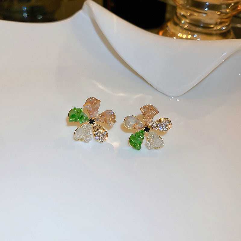 925银针水晶花朵耳环女时尚气质耳钉春季高级感简约ins耳饰潮批发