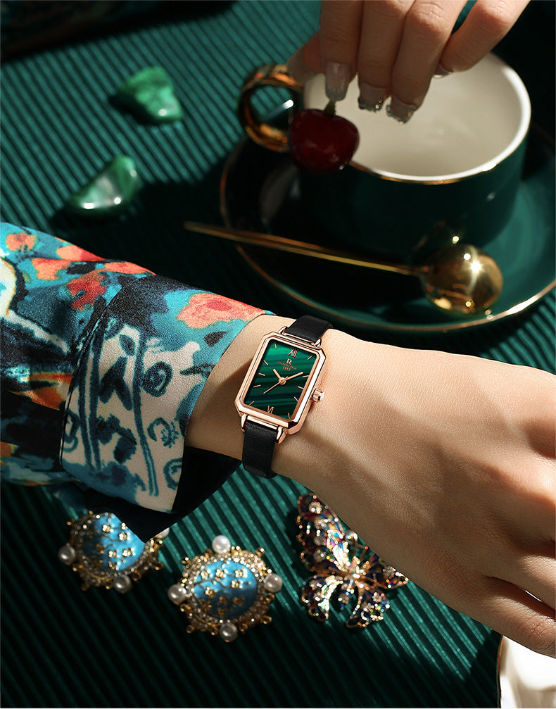 Fashion women's watchRuizhiyuan Brand Watch Women's Hot Sale Internet Celebrity Small Green Watch Best-Seller on Douyin Waterproof Retro Quartz Watch Women's Watch