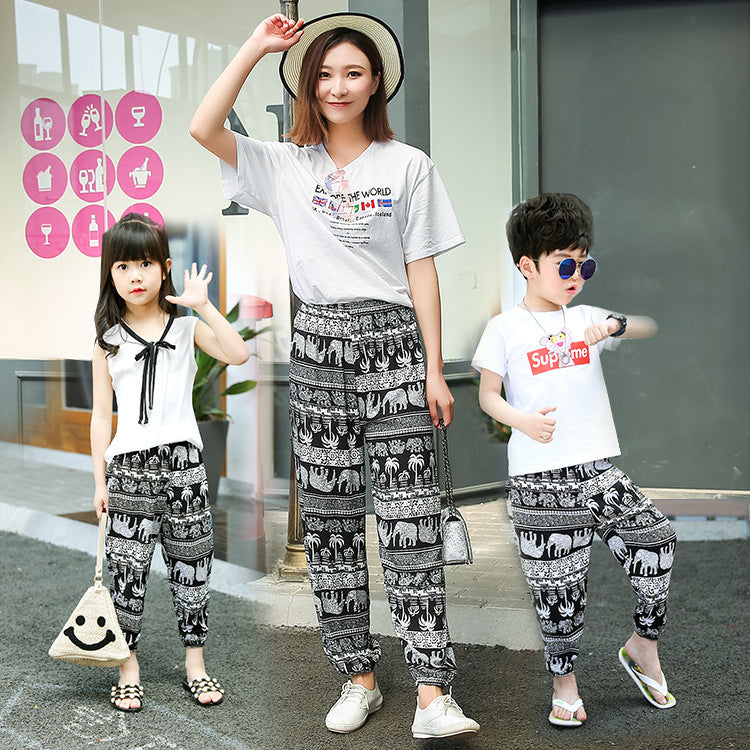 Free shipping   Summer women's mosquito pants made of cotton Thin bloomers for boys and girls Family pants Middle and small children Pajama pants