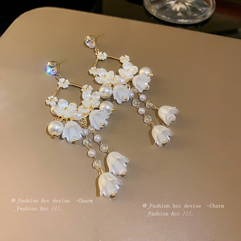 银针镶钻珍珠花朵耳环法式高级感气质耳钉超仙小众设计感耳饰批发