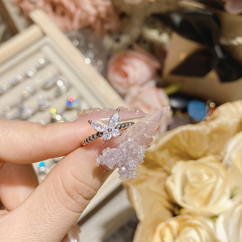 山茶璨若星河婚戒系列 镀18K金镶璀璨火彩3A锆 INS百搭活口戒指女