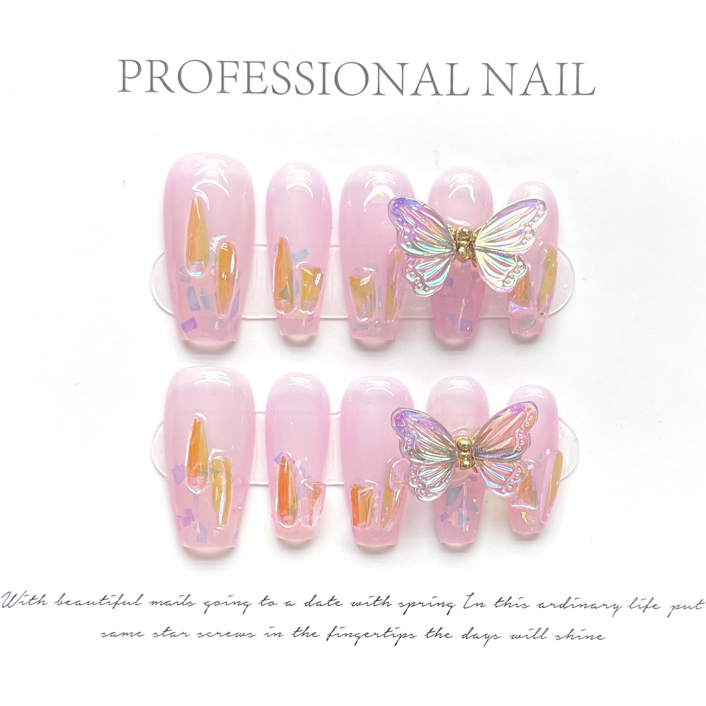 (reusable nail)Hot selling handmade nail art New Year gift, new butterfly cherry plaid nail art, wearing nail, handmade nail art, long style