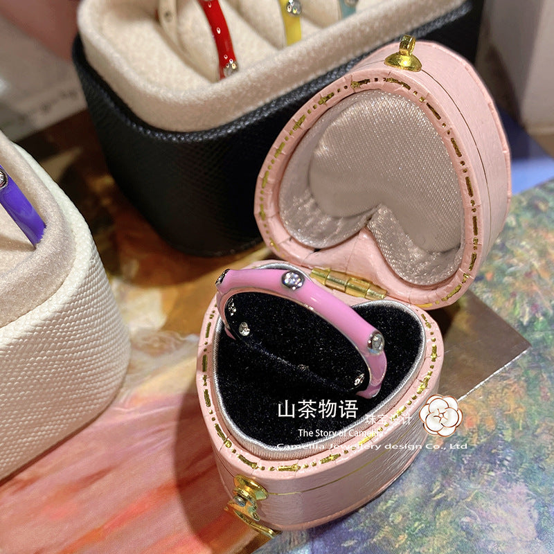 Camellia多巴胺少女境外彩虹锆石时尚百搭手工珐琅不褪色叠带戒指