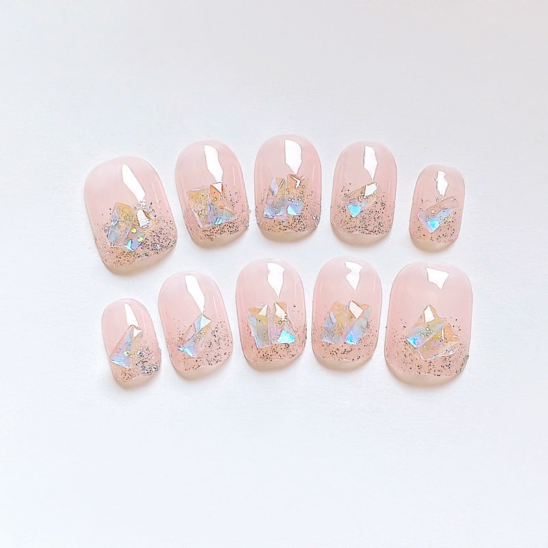 Fashion  nail Wen Genie's Same Aurora Diamond Short Wear Nail Detachable Finished Product Fake Nail Patch Internet Celebrity Y37