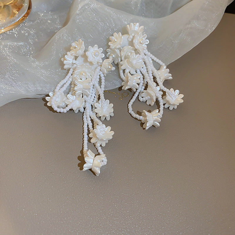 银针花朵珍珠流苏耳环时尚个性设计感耳钉小众优雅高级感耳饰批发