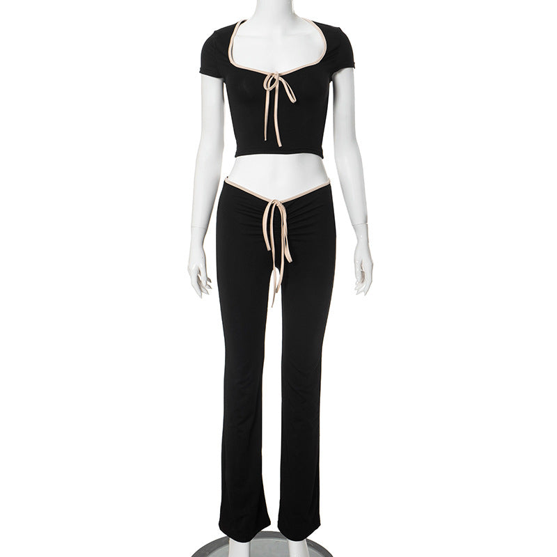 Fashion women's wear Q23tp143 Trendy Sexy Sweet Hot Girl Skinny Short Design Contrast Color Wear Short Sleeve Top for Women Summer