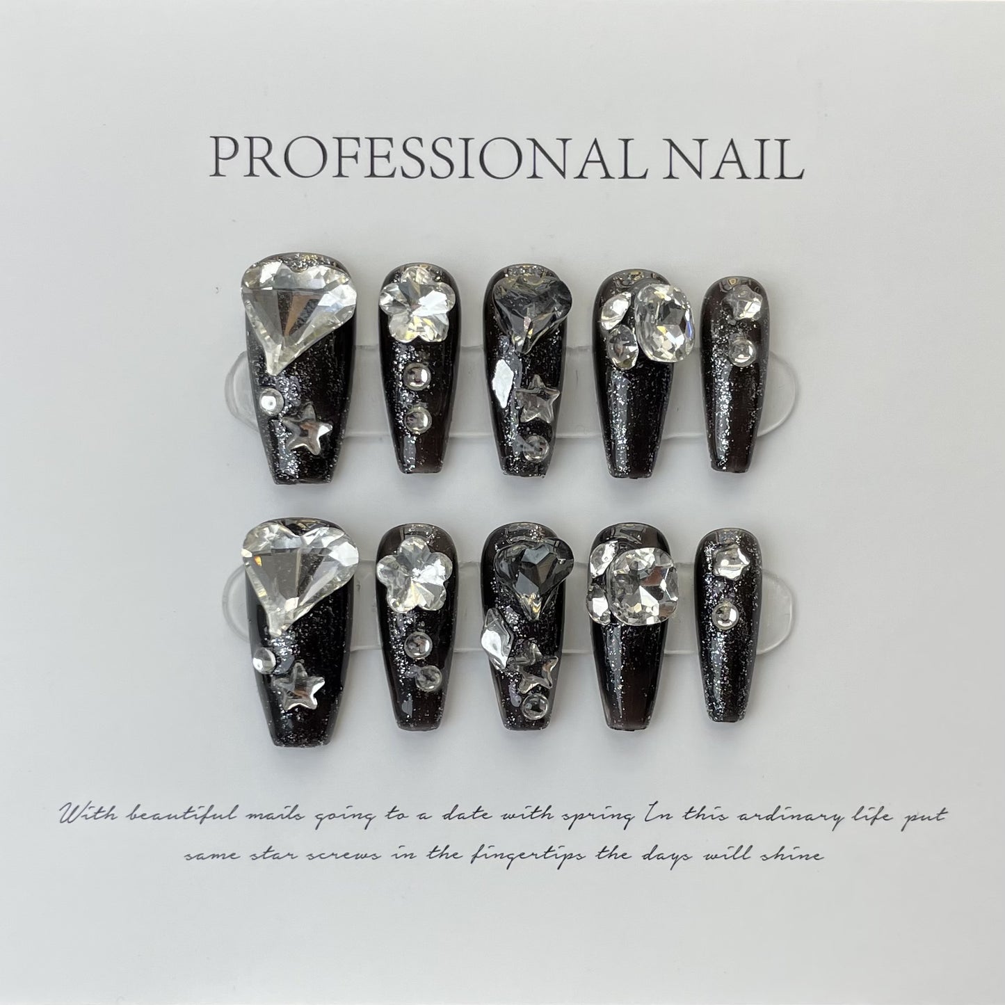 (reusable nail)Black-Jifeng Manicure Wearing a Black Chain Stereorelief Original Handmade Wearing a Nail Factory Wholesale