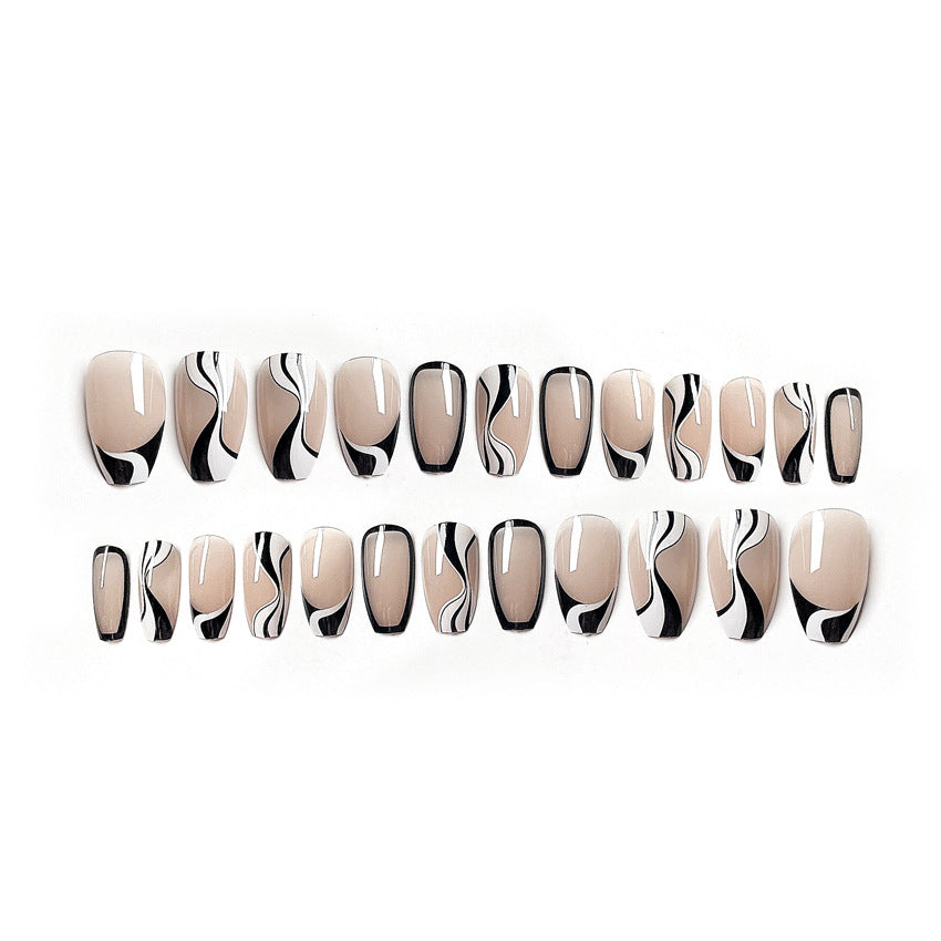 Fashion  nail Wearable Nail Sticker Chessboard Grid Wearable Nail Piece Nail Shaped Piece Removable Nail Patch Finished Product Y11
