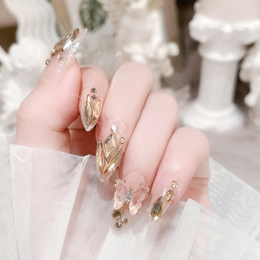 Fashion  nail Wear Armor Internet Celebrity Pure Desire Rhinestone Fake Nails Crystal Butterfly Nail Stickers Removable Finished Product New X68