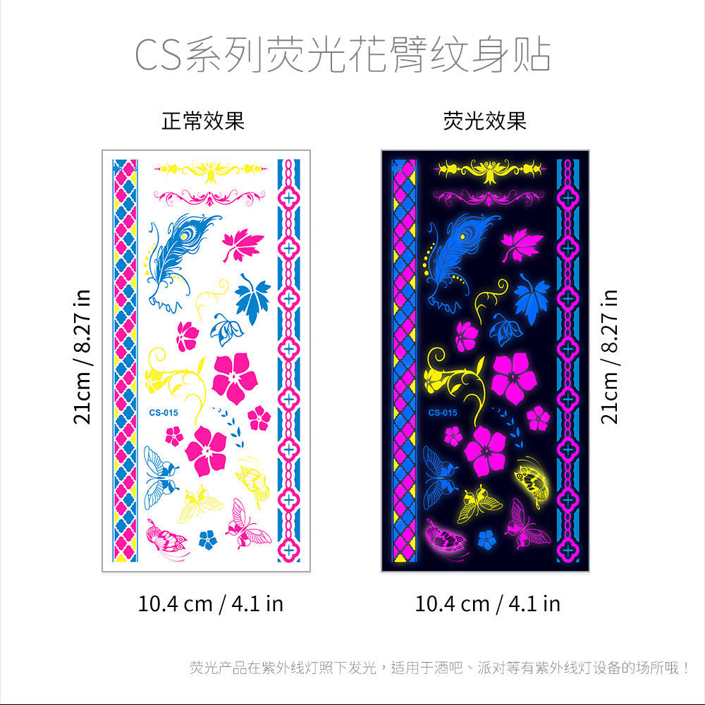 Free shipping Tattoo Hot Selling European and American Hot Creative Fluorescent Flower Arm Tattoo Sticker Face Pasters Waterproof Music Festival Arm Tattoo Sticker Paper in Stock