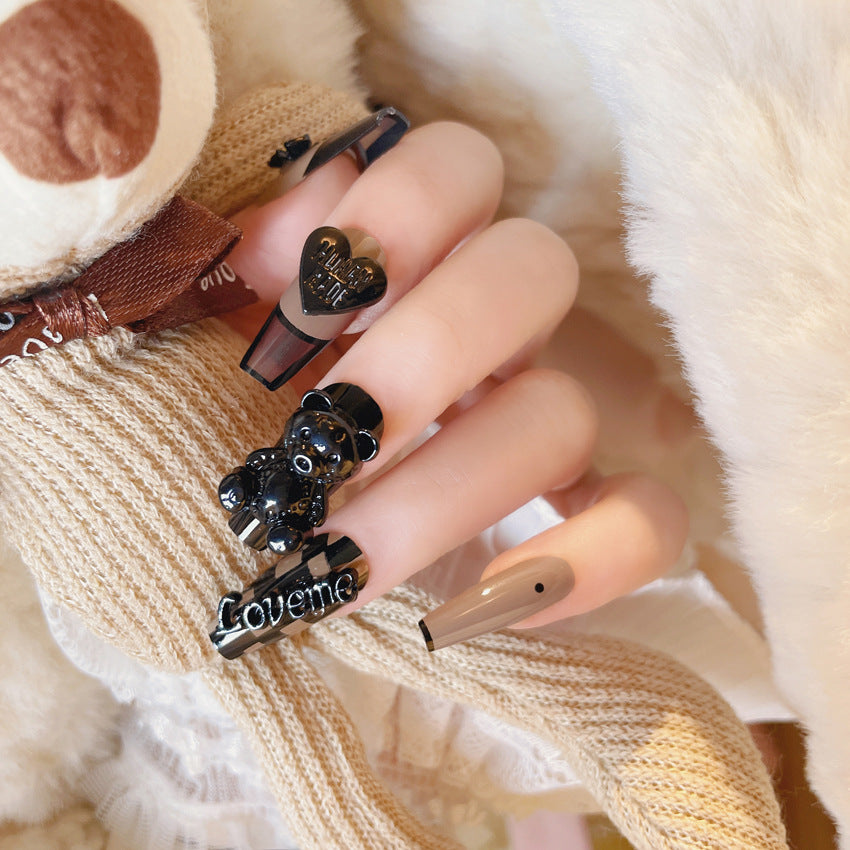 Fashion  nail New Manicure Wear Nail Pure Desire Style Cute Heart Bear Nail Patch Finished Wear Nail Nail Stickers U22