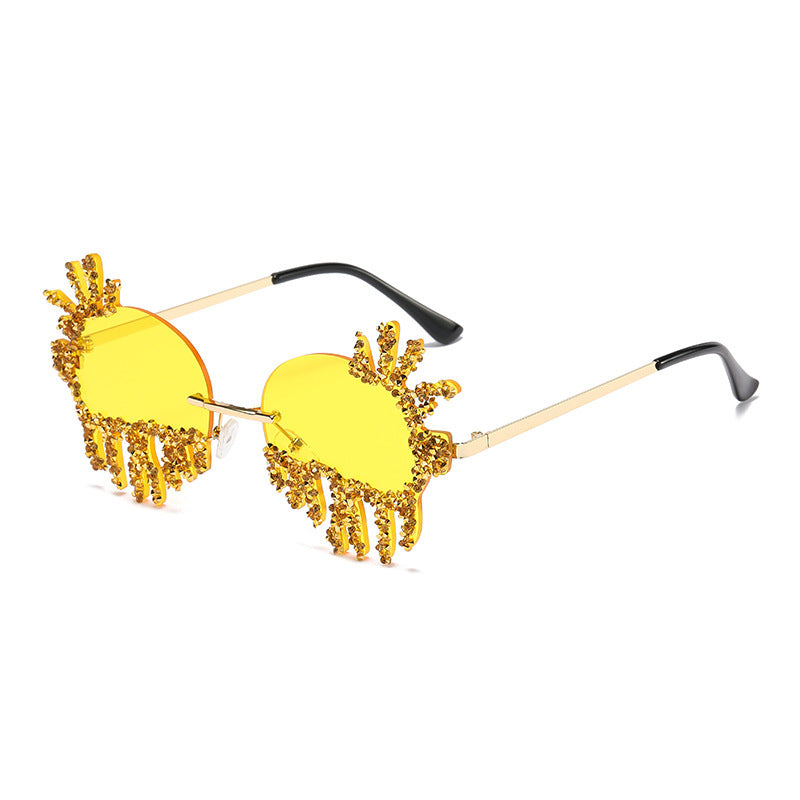 Women's fashion glasses 2024个性大框异形镶钻太阳眼镜男欧美跨境舞台水滴搞怪派对女士墨