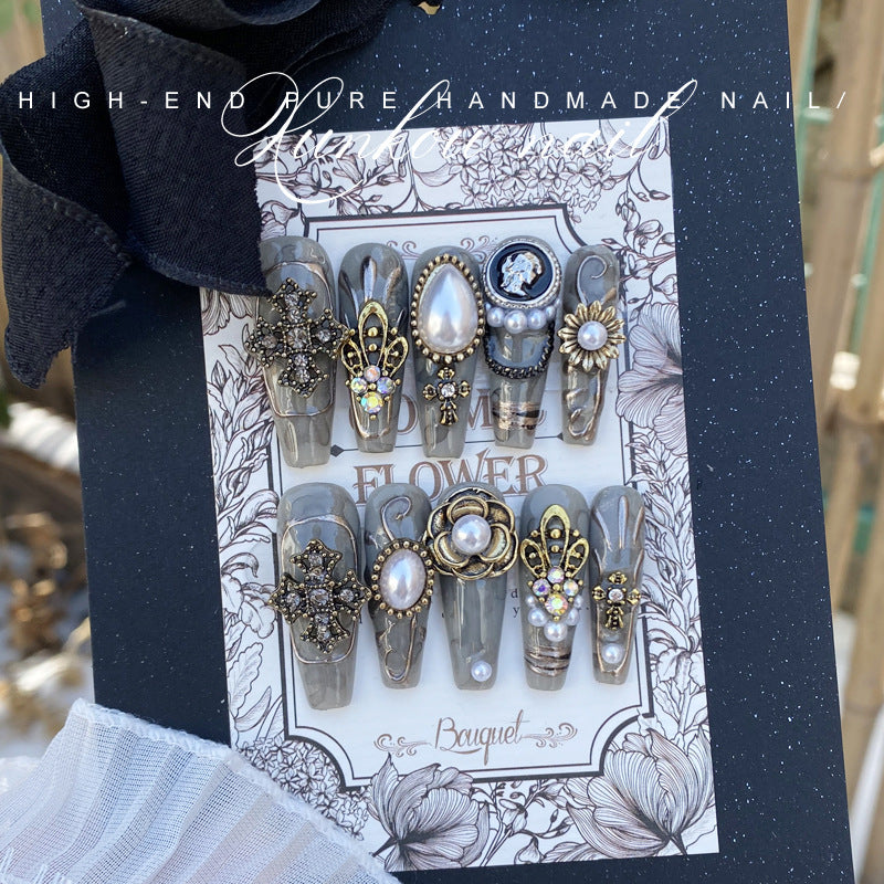 (Hand-Made Nail) Handmade Wear Nail Factory Straight Hair Luxury Sweet Cool Hot Girl Ins European and American Metal Feeling Finished Product Disassembly