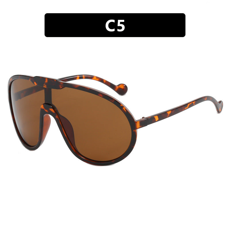 Women's fashion glasses 蛤蟆太阳眼镜2023新款欧美大框一体式太阳镜跨境户外防风墨镜街拍