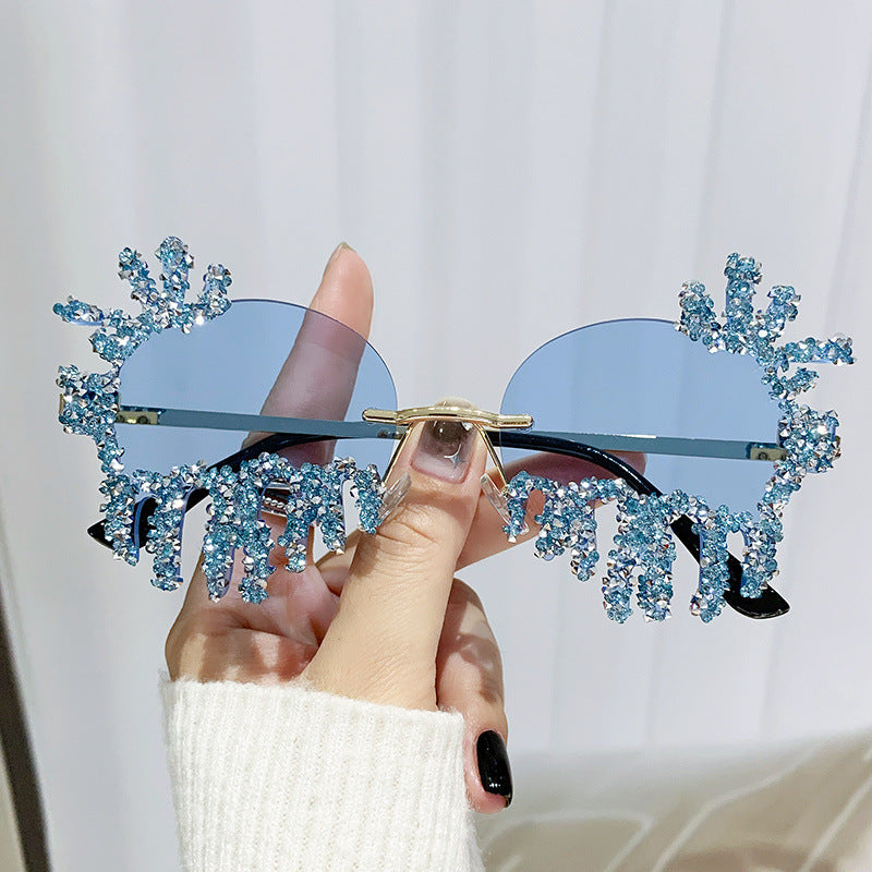 Women's fashion glasses 2024个性大框异形镶钻太阳眼镜男欧美跨境舞台水滴搞怪派对女士墨