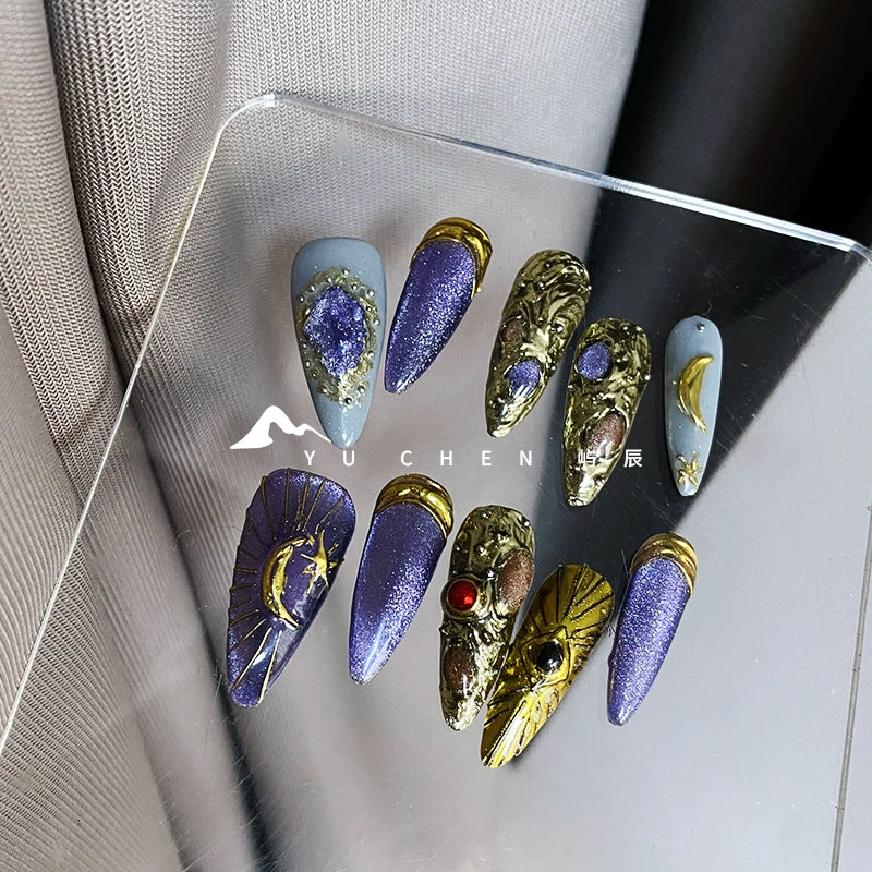 Yuchen Wear Armor [Golden Gem Moon] Y2g Millennium Purple Cat Eye Three-Dimensional Handmade Original Customization