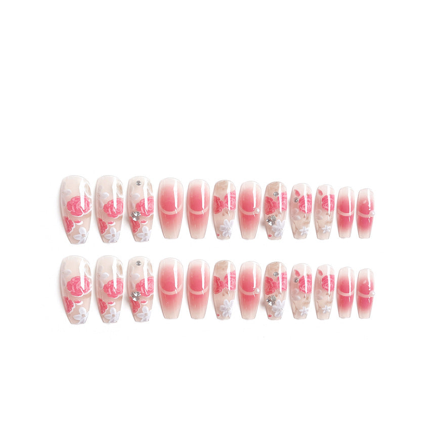 Fashion  nail New Rendering Flower Long Finished Nail Beauty Wearable Fake Nails Removable Nail Tip Wearable Armor X76