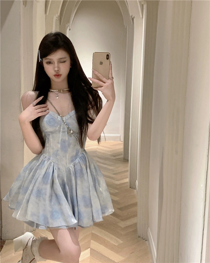 Fashion women's wear Tea Break French Style Fishbone Sling Dress Fairy Birthday Dinner Suit Disney Princess on the Run Bubble Skirt