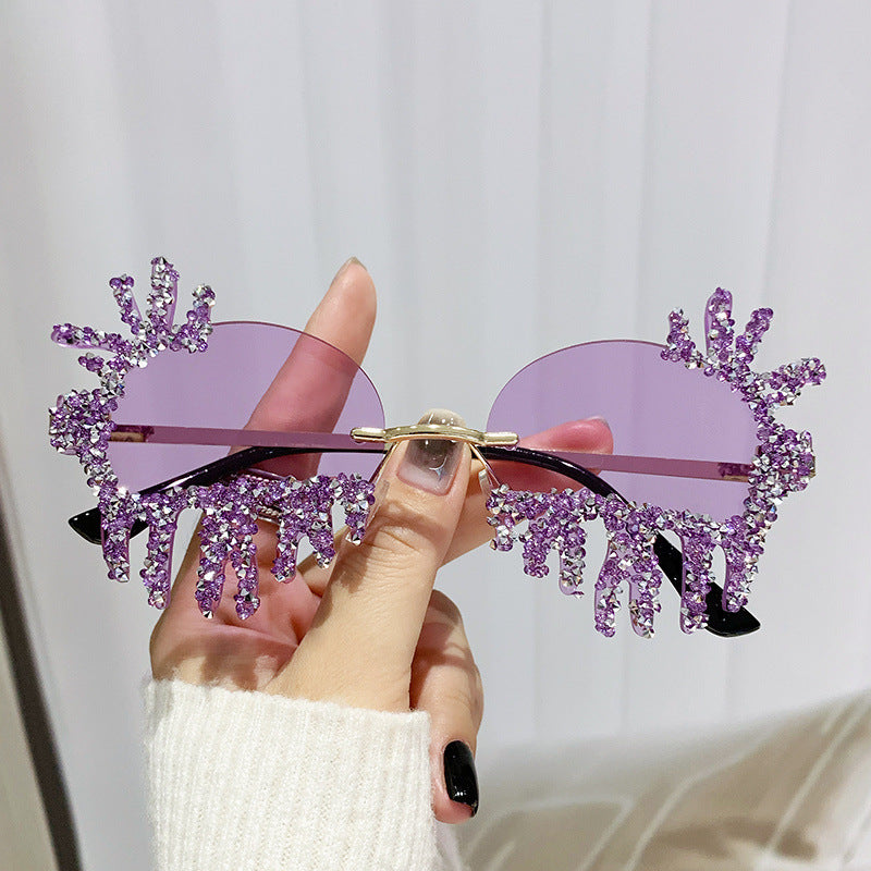 Women's fashion glasses 2024个性大框异形镶钻太阳眼镜男欧美跨境舞台水滴搞怪派对女士墨