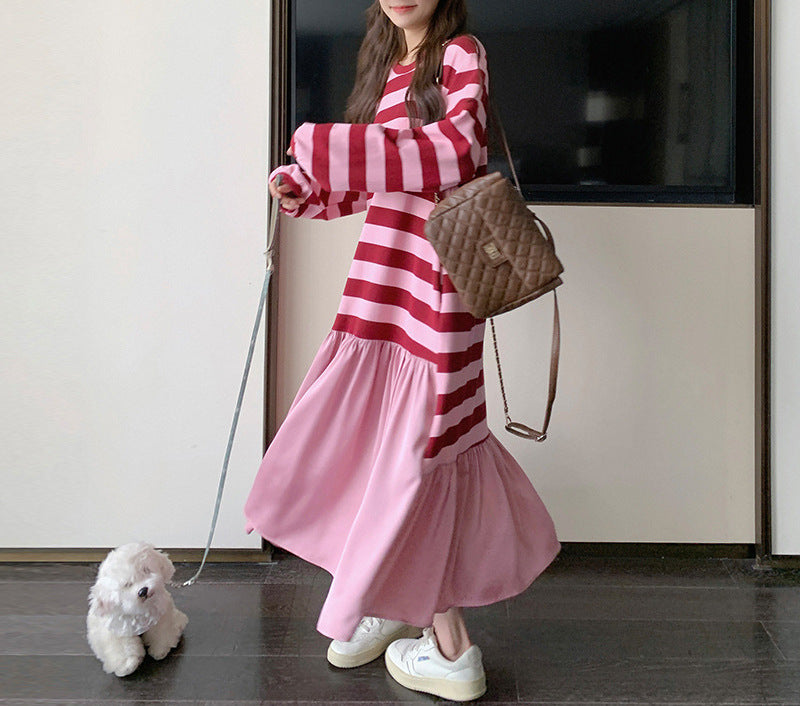 Dopamine dress Free shipping Tattoo Dopamine wears a sweater dress for women's spring and autumn 2024 new milk sweet girl loose lazy wind fishtail dress