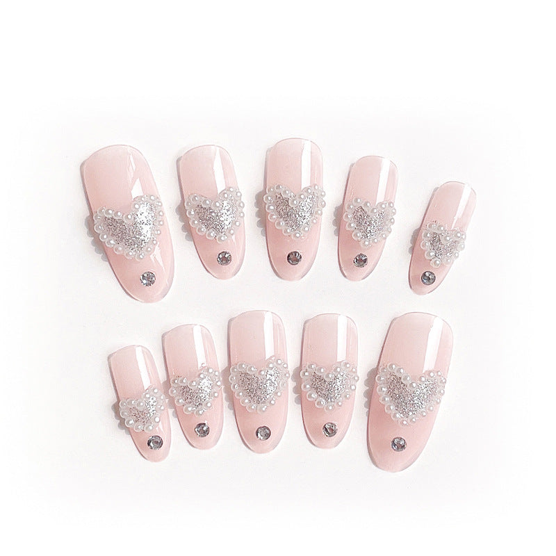 Fashion  nail Wearable Nail Nail Stickers Nail Patch Fake Nails Detachable Peach Heart Pearl Nail Tip Nail Sticker X2