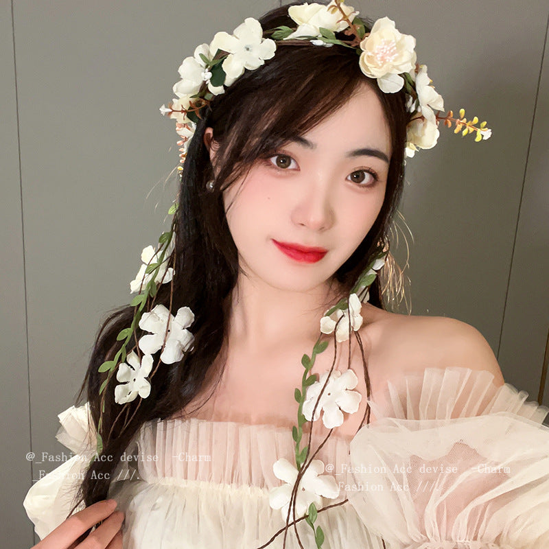 花朵枝叶流苏花环发箍时尚小众森系头箍小清新文艺气质发饰批发女