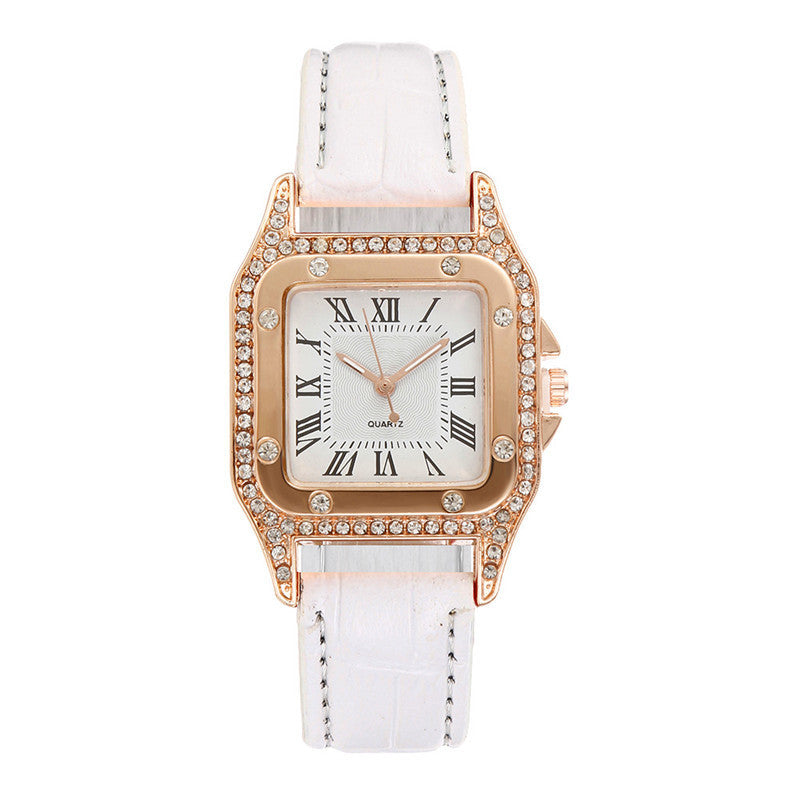Fashion women's watchWeChat Hot-Selling Square Watch Cross-Border Foreign Trade Rhinestone Women's Roman Two-Piece Set Gift Casual Quartz Women's Watch