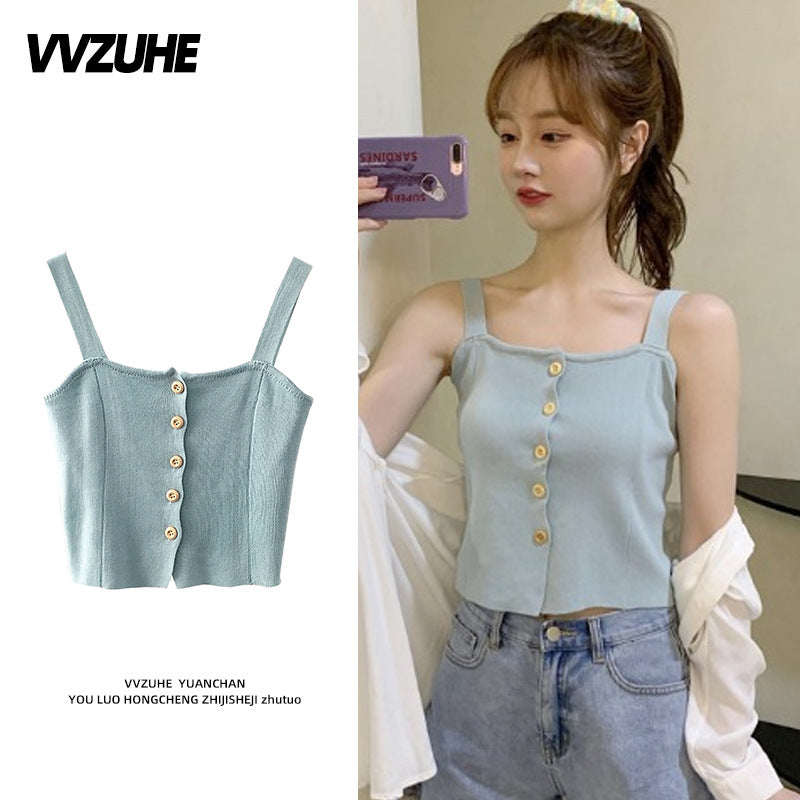 Dopamine tops Free shipping Tattoo Pink Dopamine Wear Seaside Small Suspender Female Sexy Neck Wear Vest Sweet Spicy Thai Top Spice Girl Summer