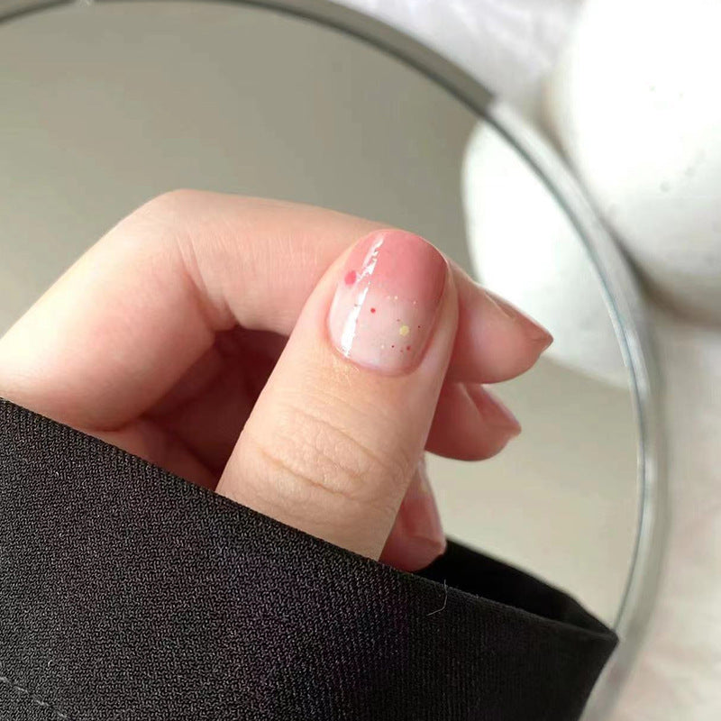 荔枝汽水穿戴甲渐变指甲贴片泼墨假指甲五彩美甲贴片纯欲成品甲片