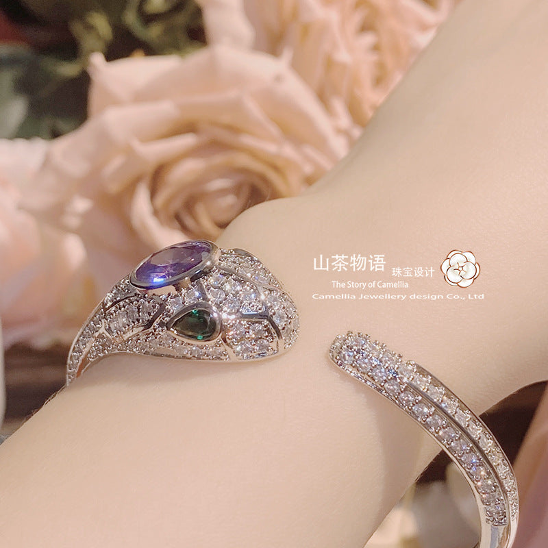 欧美时尚镀s925纯银耳环钻蛇形套装女 镶锆潮人个性防过敏ins手环