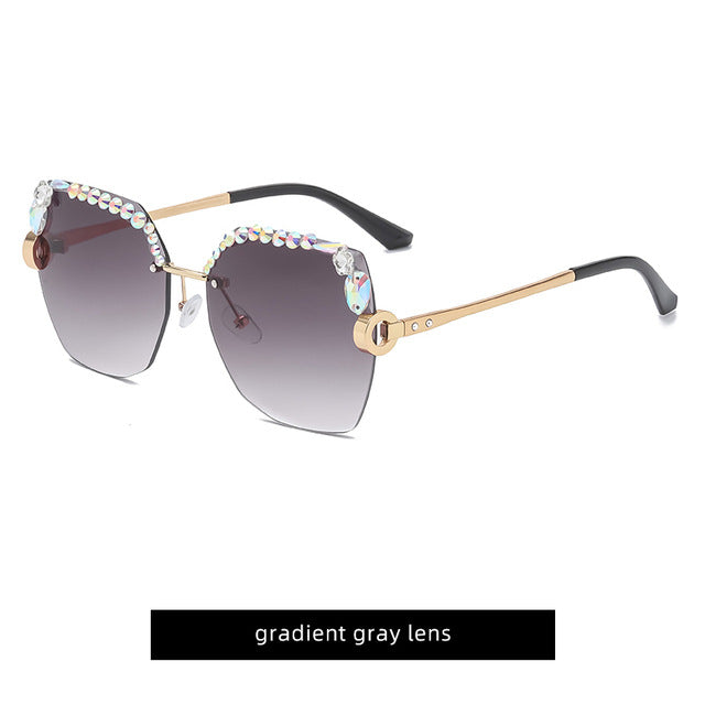 Women's fashion glasses 2024 新款跨境钻石切边女士太阳镜时尚眼镜开车驾驶防紫外线墨镜