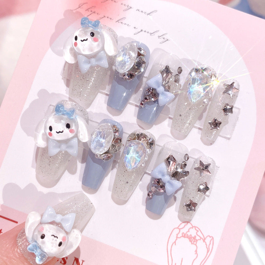 Fashion  nail Fake Nails Nail Stickers Student Cute Cinnamoroll Babycinnamoroll Bow Knot Wear Nail Beauty Nail Piece Handmade U18
