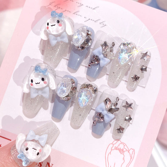 Fashion  nail Fake Nails Nail Stickers Student Cute Cinnamoroll Babycinnamoroll Bow Knot Wear Nail Beauty Nail Piece Handmade U18