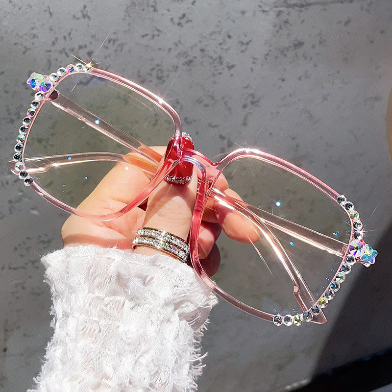 Women's fashion glasses 定制加工水钻防蓝光辐射眼镜女抗疲劳眼睛素颜显瘦显脸光镜韩版潮