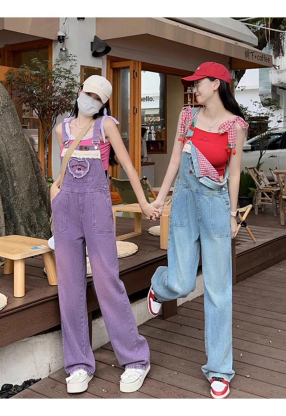 Dopamine pants Free shipping Tattoo Dopamine Denim Overalls Women's Autumn Korean Edition Loose and Cute Student Age Reduction Small Straight Jumpsuit