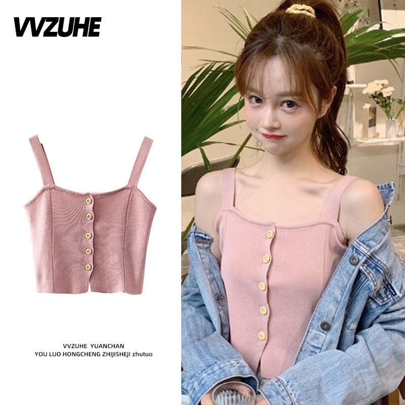 Dopamine tops Free shipping Tattoo Pink Dopamine Wear Seaside Small Suspender Female Sexy Neck Wear Vest Sweet Spicy Thai Top Spice Girl Summer