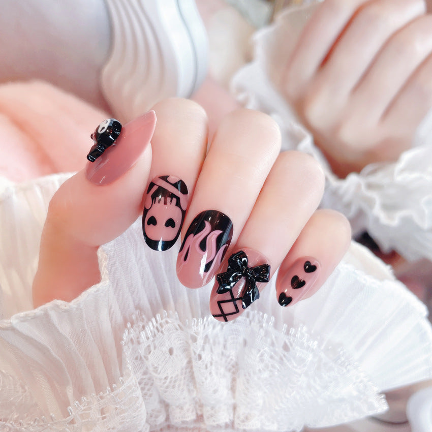 Fashion  nail New Cute Doll Short Skull Finished Nail Beauty Wearable Fake Nails Nail Tip Removal Wearing Armor Wholesale A61