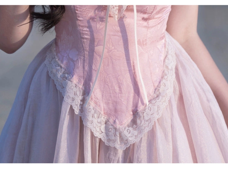 Fashion women's wear French Fried Street Tea Break Milk Sweet Escape Princess Dress Sweet Salt Pink Roses Pure Desire Beautiful Sling Dress