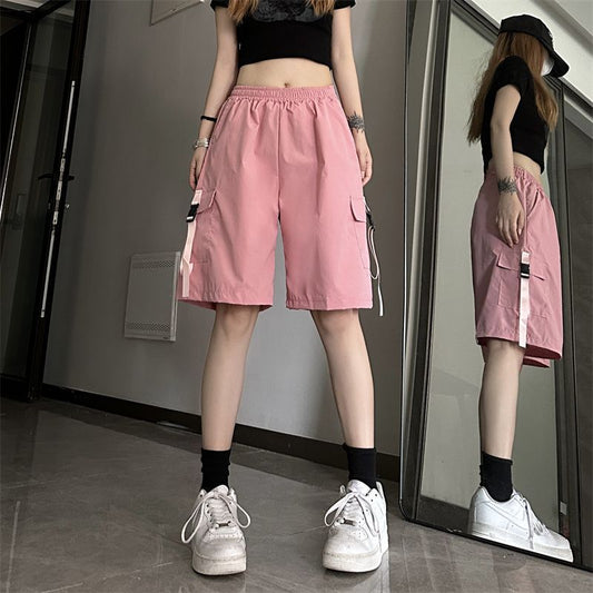 Dopamine pants Free shipping Tattoo Dopamine quick-drying tooling shorts for men and women, summer thin loose sports style super cool fried street casual wide-leg shorts