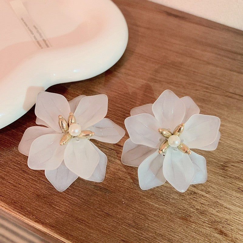 925银针耳环新款花瓣超仙时尚夸张东大门耳饰亚克力花朵耳钉批发