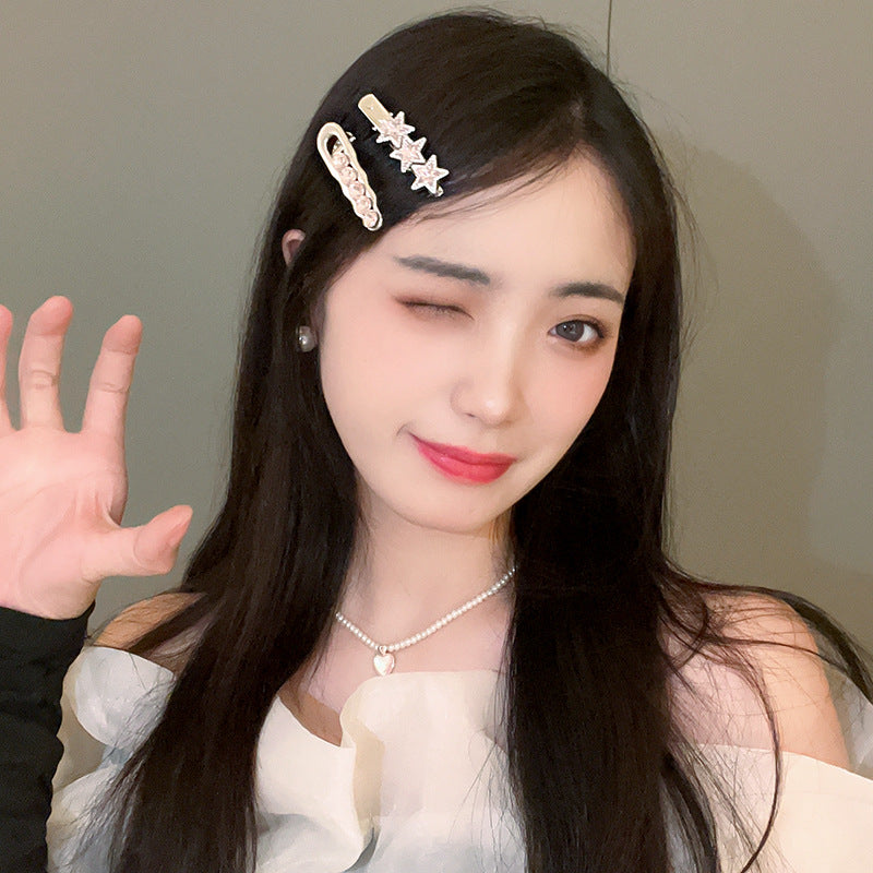 镶钻五角星蝴蝶结发夹小众芭比甜酷风鸭嘴夹轻奢甜美气质发饰批发