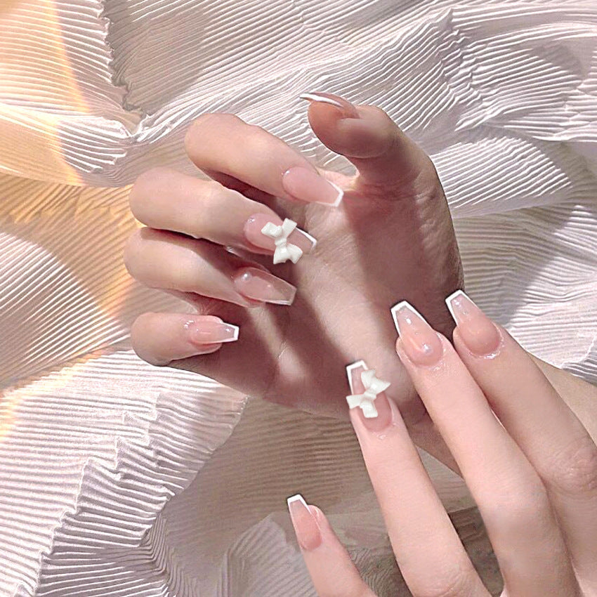 Fashion  nail Wear Armor Nail Stickers Nail Patch Fake Nails Detachable Bow White Edge Nail Sticker X33
