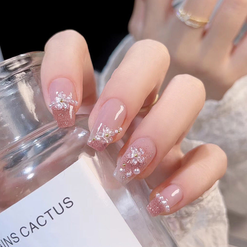 Fashion  nail New Fresh Manicure Wear Nail Ins Advanced Pure Desire Glitter Nail Patch Flowers Pearl Nail Beauty A32