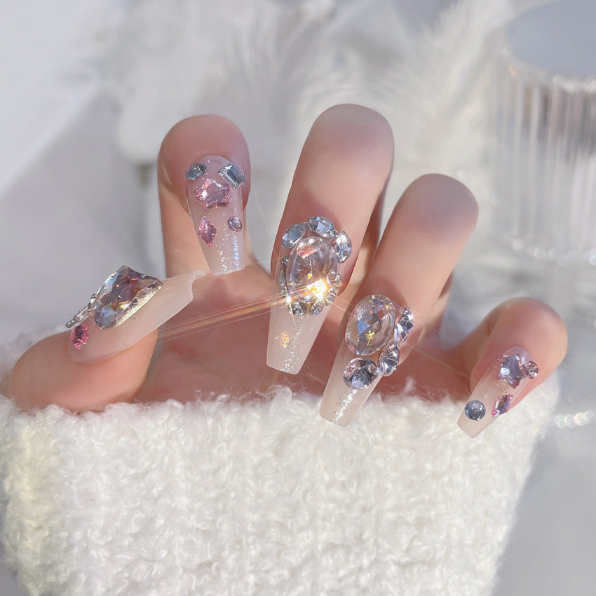 Fashion  nail New Nail Beauty Wear Nail Ins Advanced Pure Desire Wind Rhinestone Nail Patch Wear Nail Diamond Nail Stickers U6
