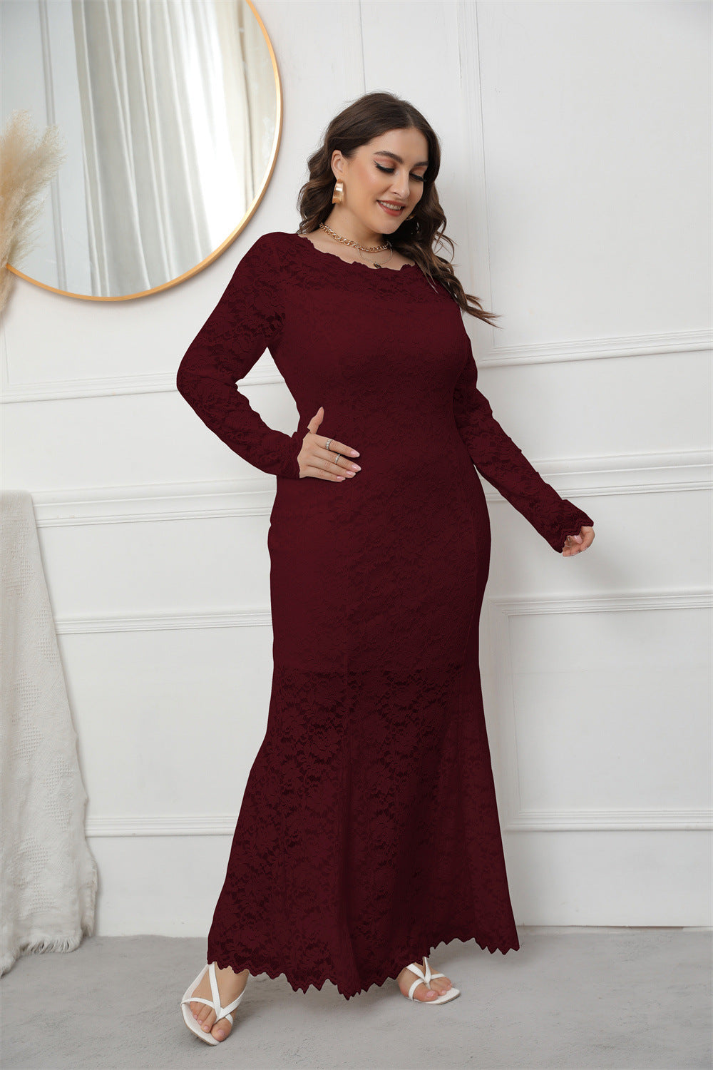 Fashion women's wear 2024  plus Size Women's Clothing New   Cross Border Foreign Trade Lace Fishtail Evening Dress Dress Sq0208