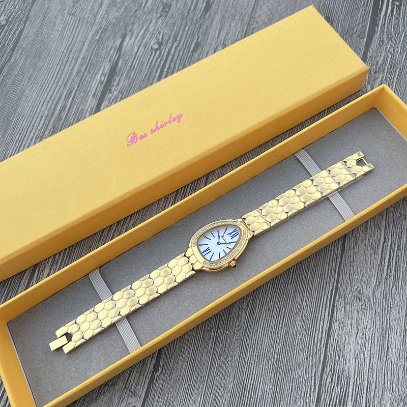 Fashion women's watchIn Stock Wholesale Women's Watch Elegant Fashion Steel Watch Women's Light Luxury Minority Creative Snake-Shaped Full Diamond Quartz Watch