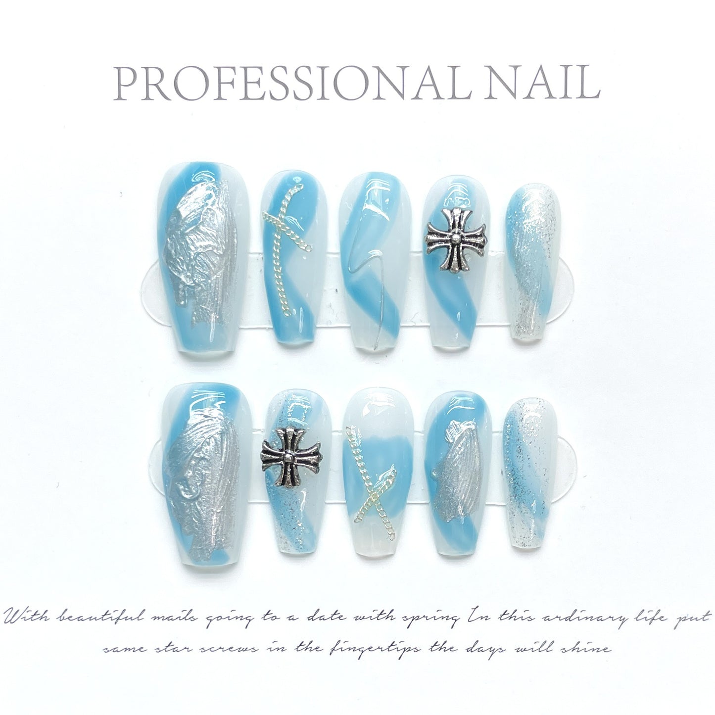 (reusable nail)Cold, luxurious, hollowed out, French, high-grade sense, blue hand-wearing armor, dreaming, online celebrity Xiaohongshu, light and luxurious.
